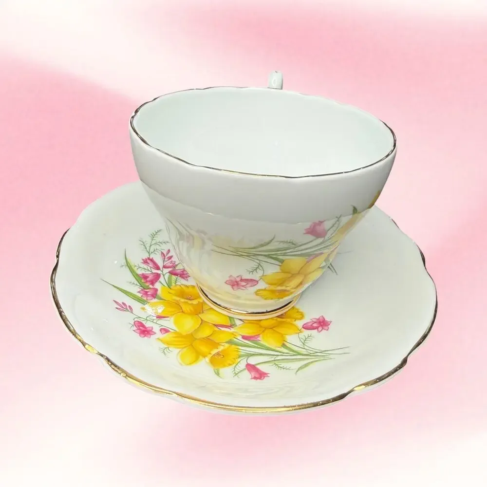 Vintage Princess Cup Consort Saucer Bone China Daffodil Floral Cottagecore